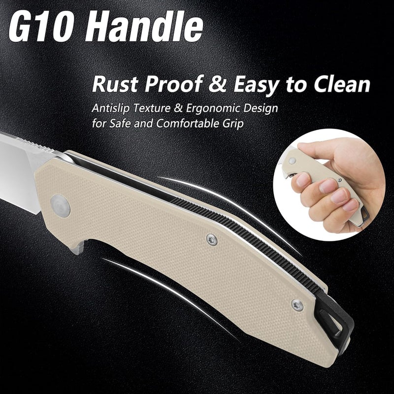 FLISSA Pocket Knife, Folding Tactical Knife with G10 Handle, D2 Blade, Liner Lock, Pocket Clip, EDC Knife for Hiking, Camping, Survival, Indoor and Outdoor Activities(Brown) - Image 3